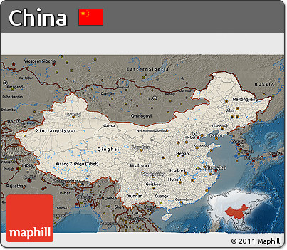 Shaded Relief 3D Map of China, darken