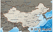 Shaded Relief 3D Map of China, darken, land only