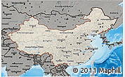 Shaded Relief 3D Map of China, darken, semi-desaturated, land only