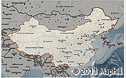 Shaded Relief 3D Map of China, darken, semi-desaturated