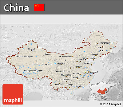 Shaded Relief 3D Map of China, lighten, desaturated