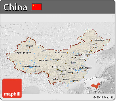 Shaded Relief 3D Map of China, lighten, desaturated