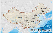 Shaded Relief 3D Map of China, lighten, desaturated, land only
