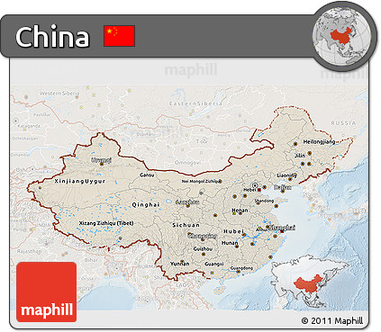 Shaded Relief 3D Map of China, lighten