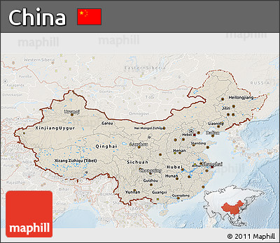 Shaded Relief 3D Map of China, lighten