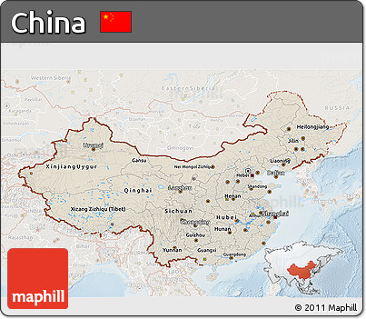 Shaded Relief 3D Map of China, lighten