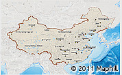 Shaded Relief 3D Map of China, lighten, semi-desaturated, land only