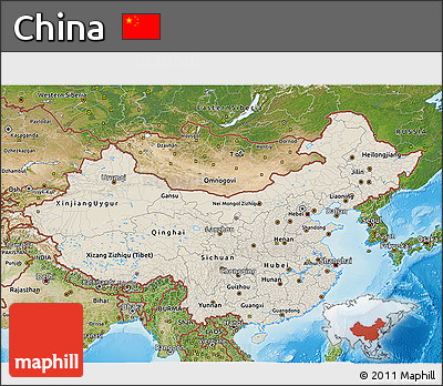 Shaded Relief 3D Map of China, satellite outside, shaded relief sea