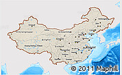Shaded Relief 3D Map of China, single color outside, bathymetry sea