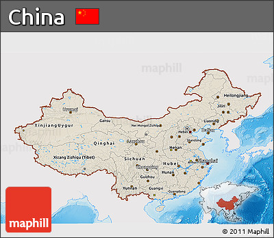 Shaded Relief 3D Map of China, single color outside
