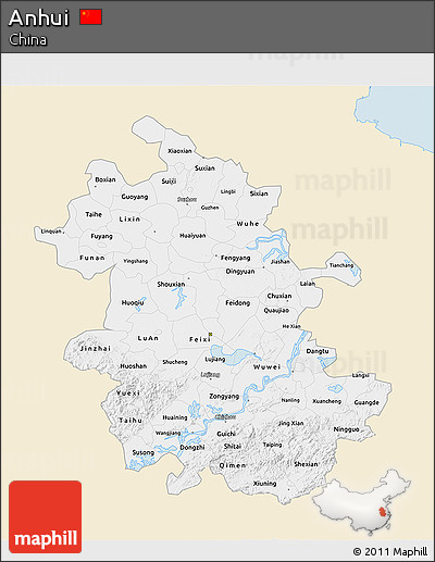 Classic Style 3D Map of Anhui, single color outside