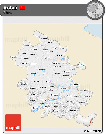 Classic Style 3D Map of Anhui, single color outside