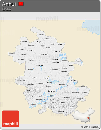 Classic Style 3D Map of Anhui, single color outside