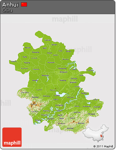 Physical 3D Map of Anhui, cropped outside