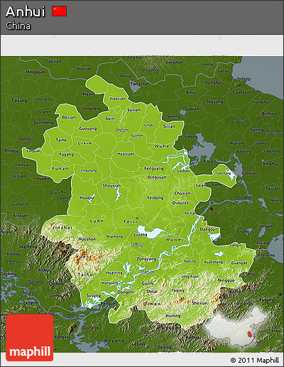 Physical 3D Map of Anhui, darken
