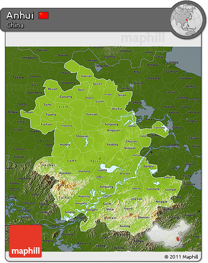 Physical 3D Map of Anhui, darken