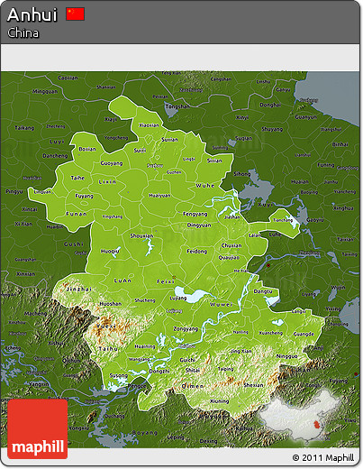 Physical 3D Map of Anhui, darken