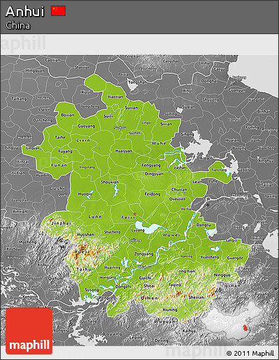 Physical 3D Map of Anhui, desaturated