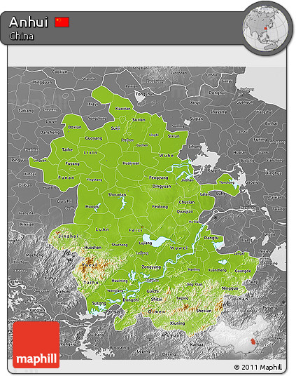 Physical 3D Map of Anhui, desaturated