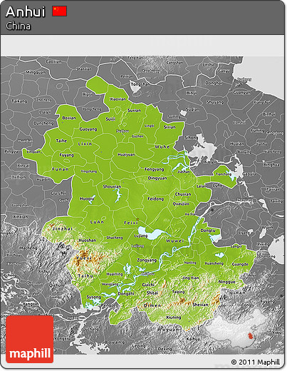 Physical 3D Map of Anhui, desaturated