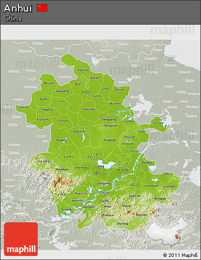 Physical 3D Map of Anhui, lighten, semi-desaturated