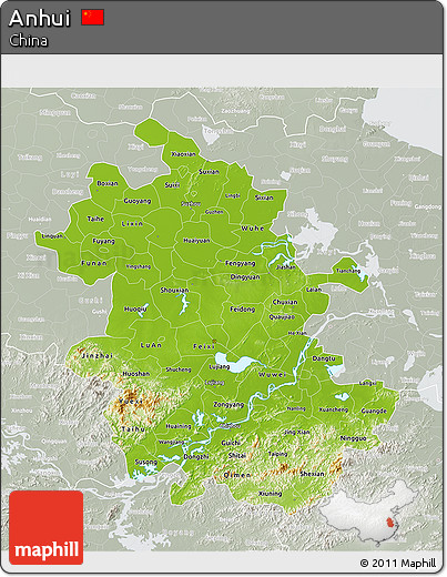 Physical 3D Map of Anhui, lighten, semi-desaturated