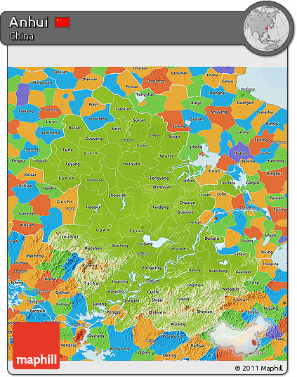 Physical 3D Map of Anhui, political outside