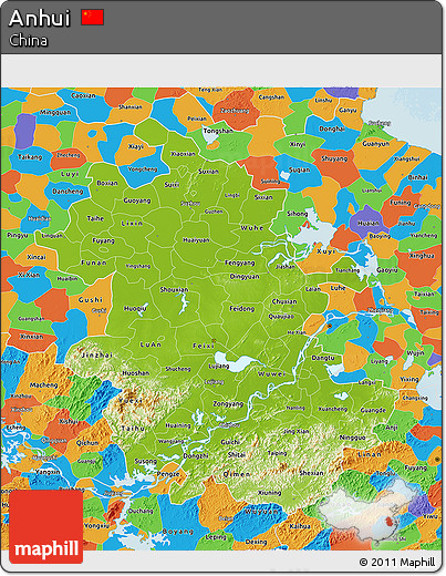 Physical 3D Map of Anhui, political outside