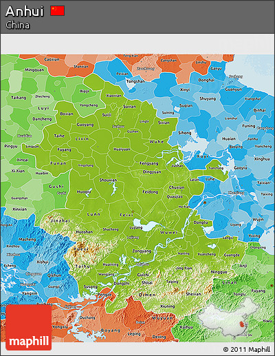 Physical 3D Map of Anhui, political shades outside