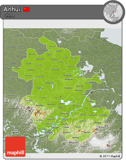 Physical 3D Map of Anhui, semi-desaturated