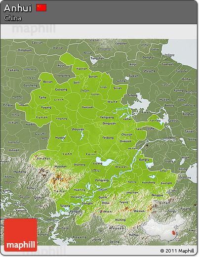 Physical 3D Map of Anhui, semi-desaturated
