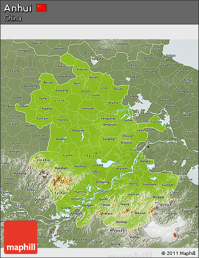 Physical 3D Map of Anhui, semi-desaturated