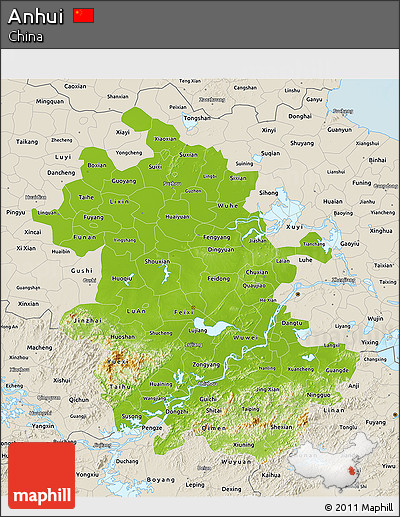 Physical 3D Map of Anhui, shaded relief outside