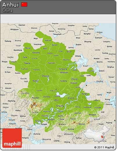 Physical 3D Map of Anhui, shaded relief outside