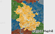 Political Shades 3D Map of Anhui, darken