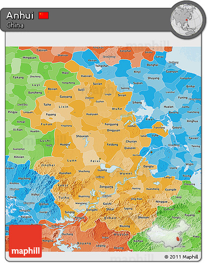 Political Shades 3D Map of Anhui