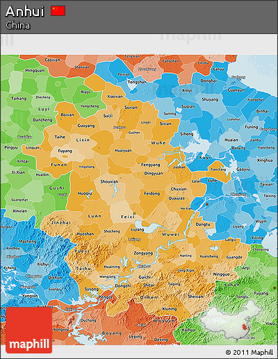Political Shades 3D Map of Anhui