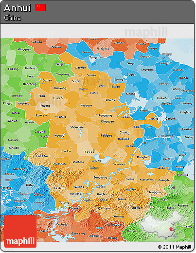Political Shades 3D Map of Anhui