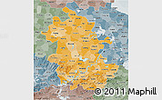 Political Shades 3D Map of Anhui, semi-desaturated