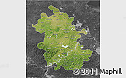 Satellite 3D Map of Anhui, darken, desaturated