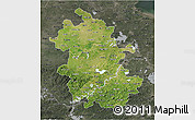 Satellite 3D Map of Anhui, darken, semi-desaturated