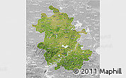 Satellite 3D Map of Anhui, lighten, desaturated