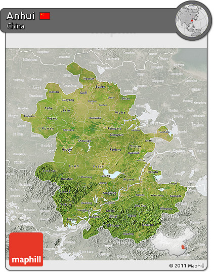 Satellite 3D Map of Anhui, lighten, semi-desaturated