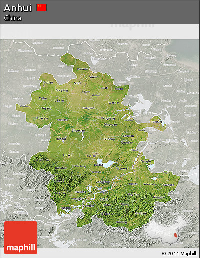Satellite 3D Map of Anhui, lighten, semi-desaturated
