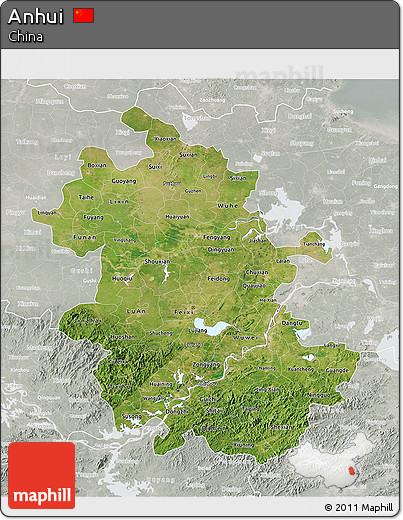 Satellite 3D Map of Anhui, lighten, semi-desaturated