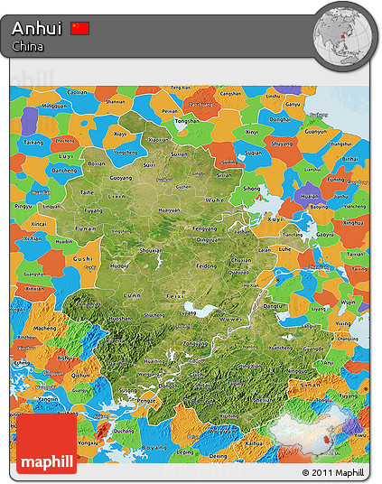 Satellite 3D Map of Anhui, political outside