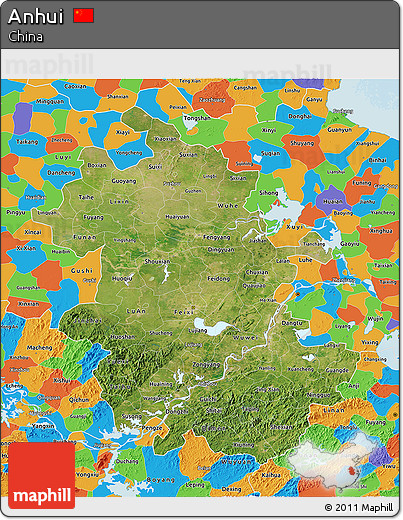 Satellite 3D Map of Anhui, political outside