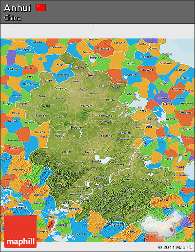 Satellite 3D Map of Anhui, political outside
