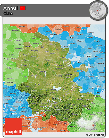 Satellite 3D Map of Anhui, political shades outside