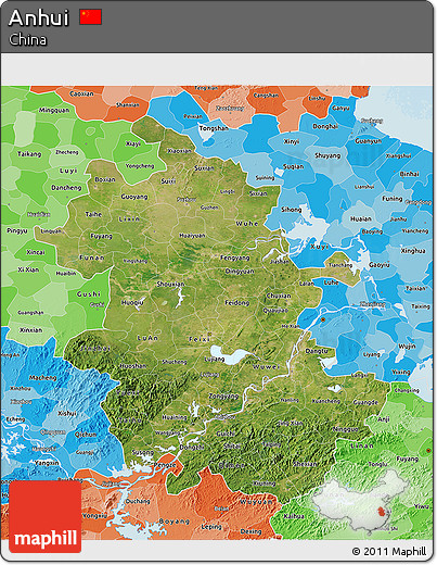 Satellite 3D Map of Anhui, political shades outside